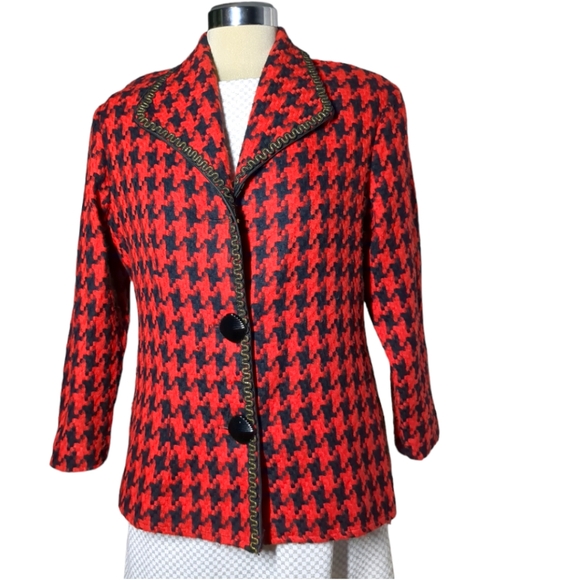 CASSADA Red and Black Plaid Vintage Blazer Size 12 - Picture 8 of 13